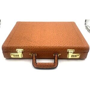 Vintage Presto Ostrich Tan Leather Briefcase Attache Combination Lock Unused